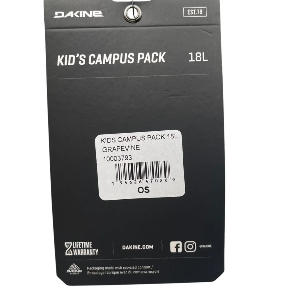 Dakine Kids Campus Pack 18L Backpack Grapevine Burgundy Black Size 16x12x5
